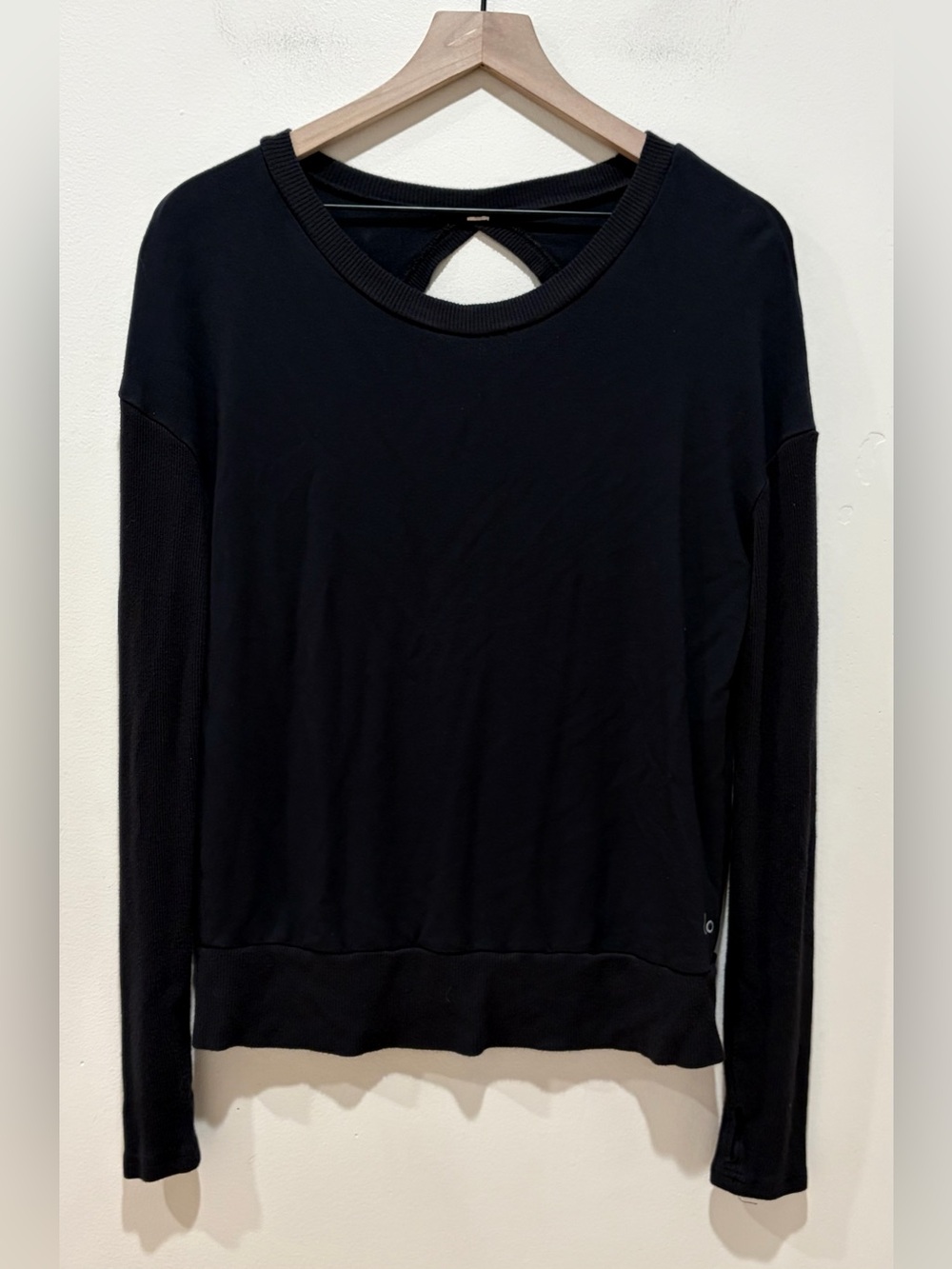 Alo Yoga Black Gather Long Sleeve Open Back Sweatshirt - Women’s Size Small